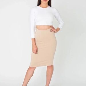 American Apparel Nude Cotton Midi Pencil Skirt Small
